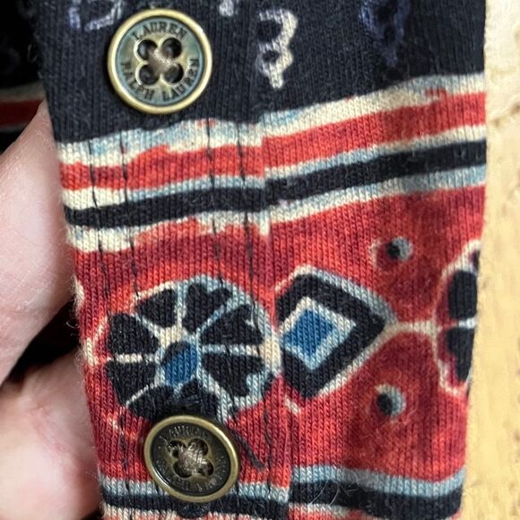 Lauren Ralph Lauren Women’s Black Multi in Abstract Print 3/4 Sleeve Shirt Sz-M - Picture 5 of 6